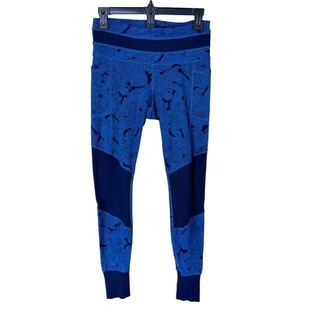 Athleta Blue Tropical Excursion Ribbed Tight High Rise Leggings Women’s Size Sma